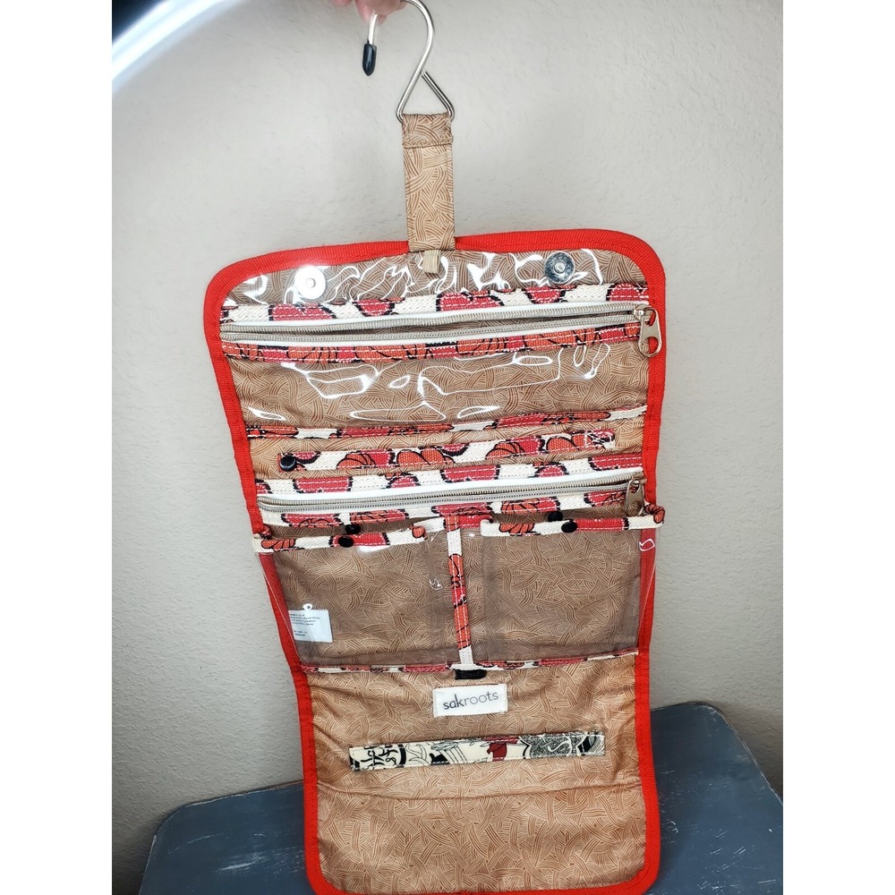 Sakroots Hanging Toiletry Bag Organizer Tan & Floral Folding Cosmetic Case - Picture 4 of 8